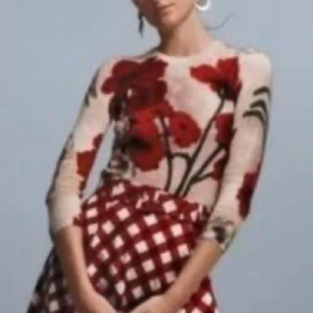 NWT ANTHRO x SAMANTHA SUNG 100% cashmere garden Red Floral sweater size small